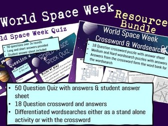 World Space Week - Quiz, Crossword & Wordsearch BUNDLE