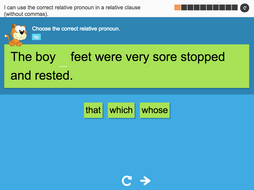 I can use the correct relative pronoun in a relative clause (without commas) - Interactive Activity - Year 5 Spag
