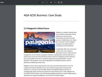 AQA GCSE Unit 2 Business: Case Study Activity