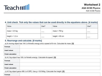 AQA GCSE Physics Energy Worksheets & Answers