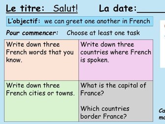 French Year 7 - introductions, alphabet, asking how you are and consolidation lesson