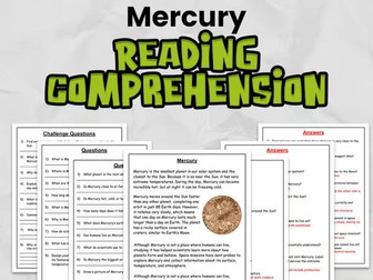 Mercury Reading Comprehension for Gr 3 - 5: No Prep Space Activity