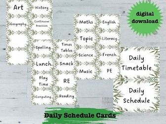 Daily Timetable Cards – Nature-Themed Visual Schedule