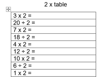 Year 2 times table assessment