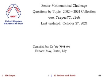 UKMT Senior Mathematical Challenge - Questions by topic