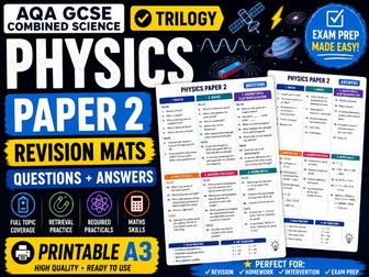 GCSE AQA Combined Science Physics Paper 2 Revision Mats | Questions & Answers | Printable A3