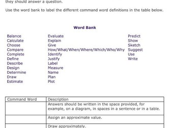 Exam command words worksheet