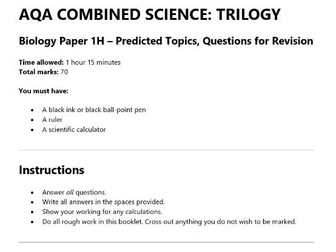 AQA Biology Predicted Exam for 2026 (Combined Science)
