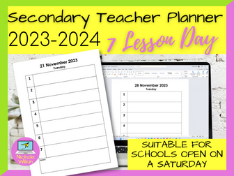 Secondary Teacher Planner 2023-2024 – 7 Lesson Day including Saturdays