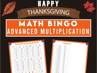 Multi-Digit Mastery BINGO! Advanced Thanksgiving Multiplication Game
