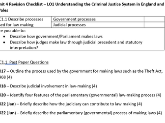 Criminology Unit 4 revision checklist and past paper questions