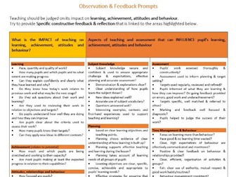 Guide to Lesson Observations - Reflection & Providing constructive feedback - NEW TEACHERS, NQT, P