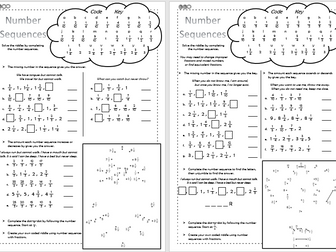 Number Sequences Fractions - Activity Worksheet - Differentiated - KS2