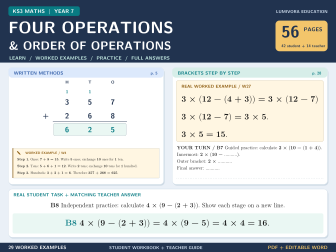 Four Operations & BIDMAS Workbook with Answers | KS3 Year 7 Maths
