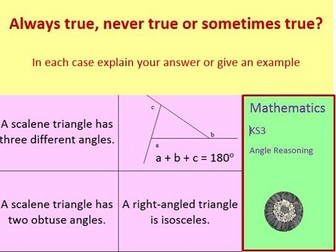Angles in triangles: Always true, Sometimes true, Never true