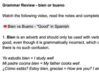 Bien vs bueno - explanation and practice