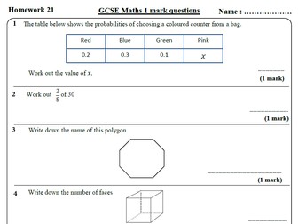 10 GCSE Maths Foundation Homework Revision (9-1) Part 3 -Includes all ANSWERS