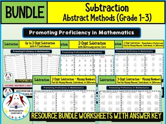 SUBTRACTION ABSTRACT METHOD Worksheets Product or Resource BUNDLE for GRADE 1–3