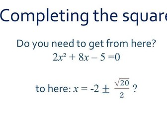 Completing the square GCSE worksheets