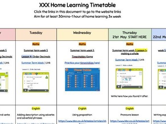 Home Learning Timetable [word]