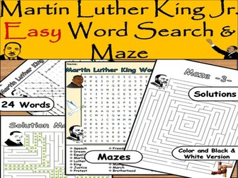 Martin Luther King Jr Word Search and Maze – Easy Puzzle Pack (24 Words)