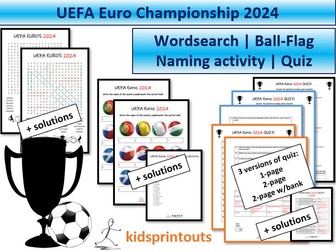 UEFA Euro 2024 activities x 3 - Wordsearch | Ball-Flag Naming | Quiz