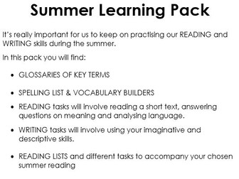 Y6 English Summer Learning Pack