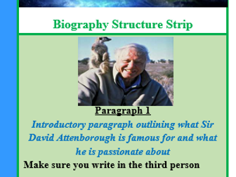 Sir David Attenborough biography planning template and structure strip