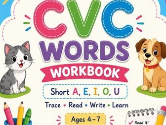 CVC Words Workbook | Short Vowel Sounds | Phonics | Early Years & KS1
