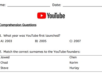 History of YouTube Comprehension Activity