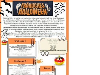 German Halloween Worksheet (one full lesson, easy cover lesson)