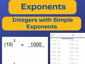 Integers with Simple Exponents - Exponents Worksheets - Evaluate the Exponents