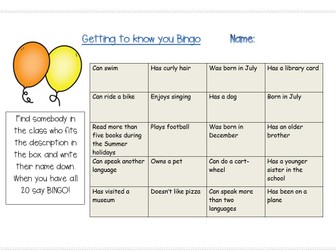 GETTING TO KNOW YOU BINGO