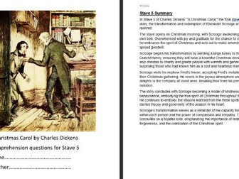 A Christmas carol comprehension book with answers (social context, stave 1-stave 5)