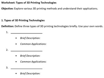 session 2 ages 11-14 - types of 3D printing technologies