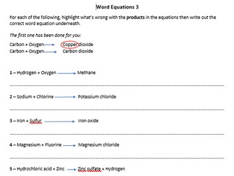 Word Equations Practice Questions