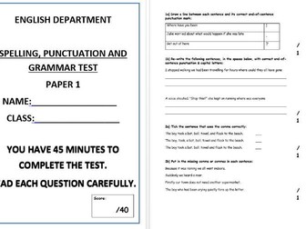 Spelling, punctuation and grammar test - Paper 1