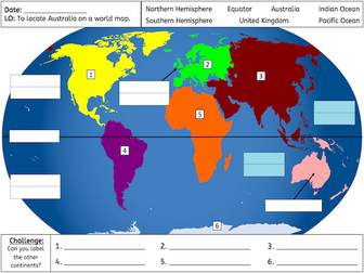 Locating Australia on a world map - KS1/KS2