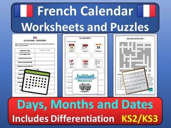French Calendar Puzzles / Worksheets (Days, Months, Dates)