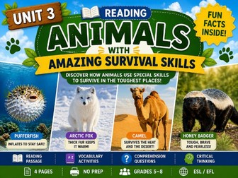 Animal Survival Skills Reading Comprehension Worksheet | ESL Grade 5–7 | No Prep PDF