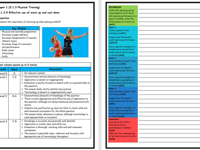 GCSE PE - AQA (9-1) - Structure Strip - Warm-Up And Cool-Down (Extended ...