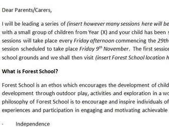 Letter to Parents explaining Forest School (Outdoor Learning)