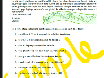 IGCSE French Environnement Reading tasks with  with  Higher Level Phrases