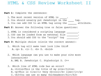 HTML & CSS Coding Review Worksheet II