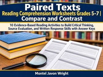 Paired Texts Reading Comprehension Worksheets Grades 5–7 | Compare and Contrast