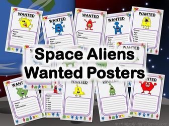 Space Alien Wanted Description Posters
