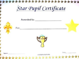 Star Pupil Certificate - Award for learning