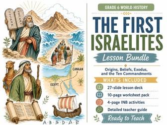 The First Israelites Lesson Bundle | Belief, Exodus, Ten Commandments | Slides, INB, Worksheet