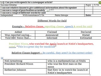 Detailed Year 5 English Planning - Hidden Figures - Lesson 1 to 19