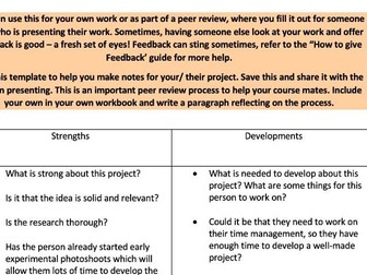 Art/Photography project SWOT analysis helpful worksheet for learners.